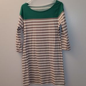 Green, Grey, and white stripe t-shirt dress